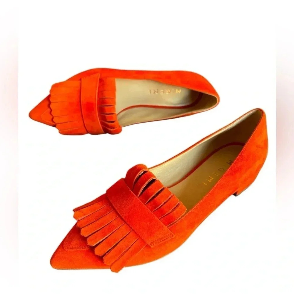 M. Gemi Pointed Fringe Slip On Suede Burnt Orange Size 35 - Picture 7 of 12